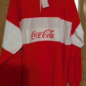 New With Tags Unisex Coca-Cola Red and White Long Sleeve Rugby Polo Shirt Size X